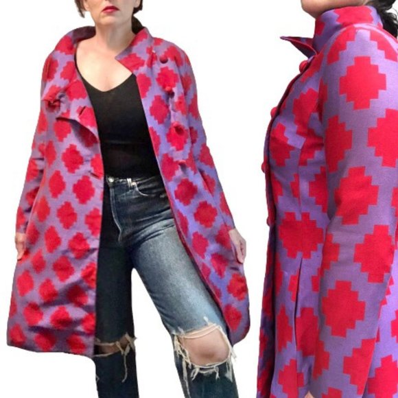 Vtg 50s/60s Silk Geometric Print Funnel Neck Topper Jacket Coat Dress Lou-Ette - Picture 7 of 15